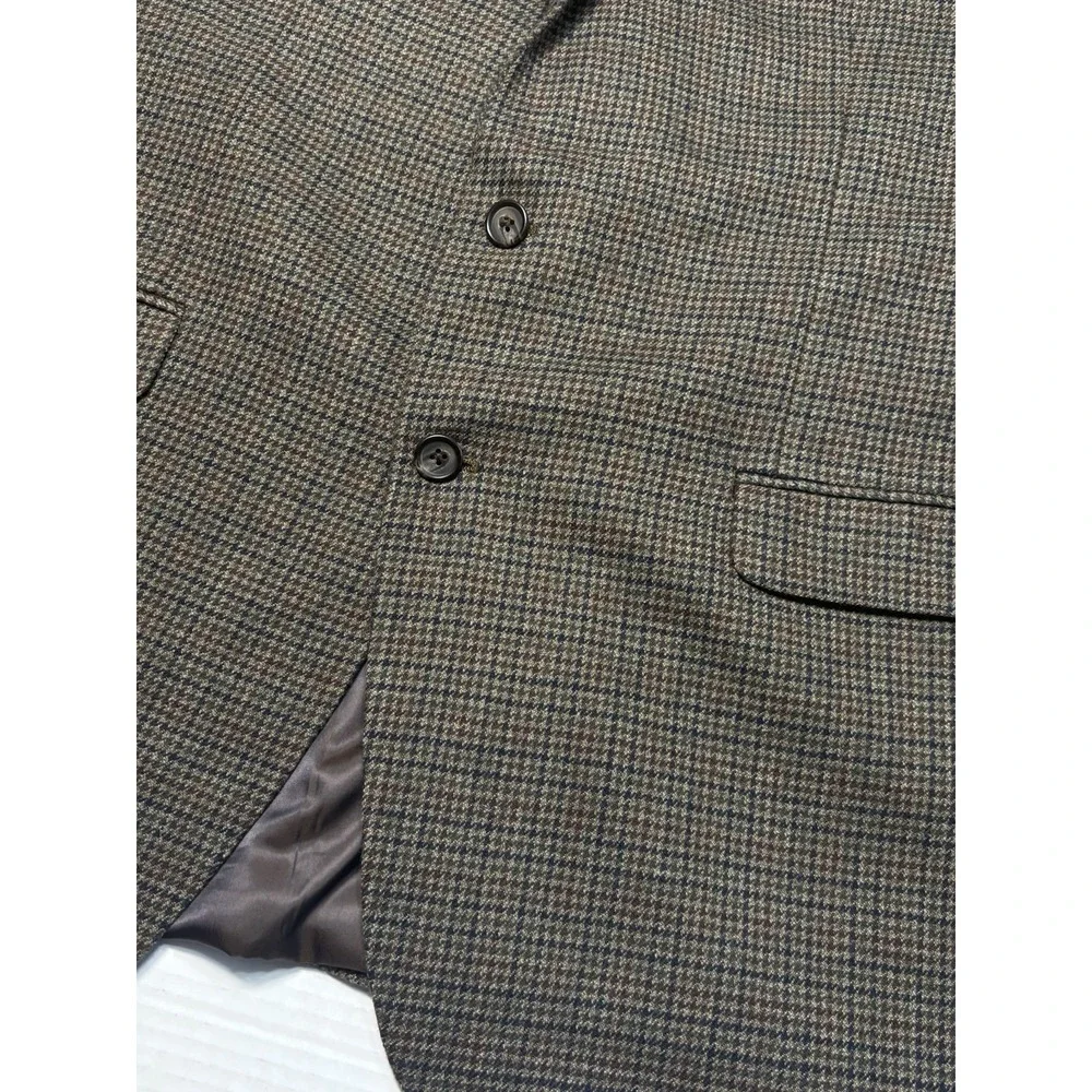 Vintage Lauren‎ Ralph Lauren 48L Wool Sport Coat Blazer Brown Houndstooth Jacket